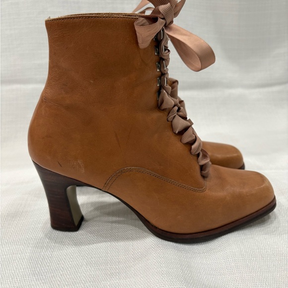 Rare vintage 80s Euro Club Granny Style Lace Up Boots Size 6-6.5 Leather - Picture 3 of 7
